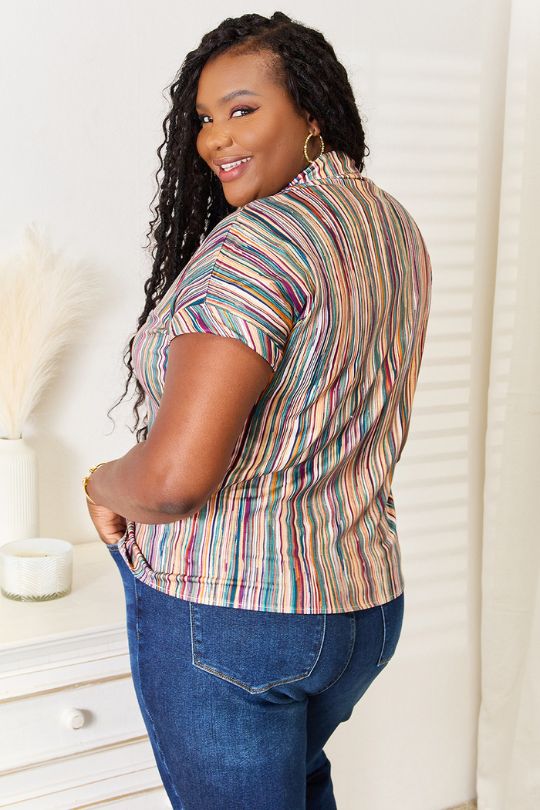 Multicolored Stripe Notched Neck Blouse
