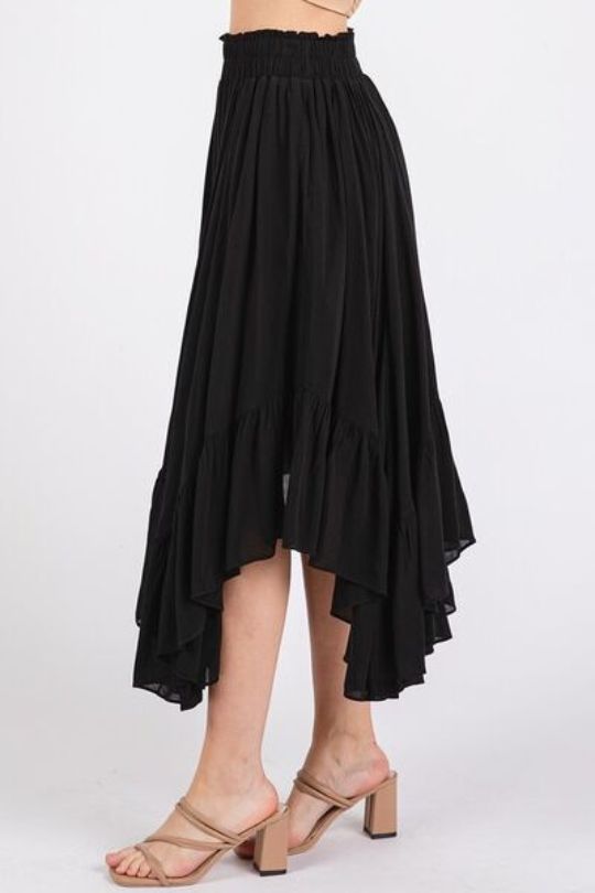 Flowy Handkerchief Pleated Midi Skirt