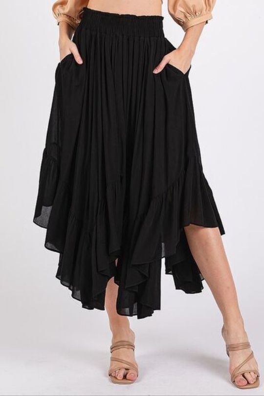 Flowy Handkerchief Pleated Midi Skirt