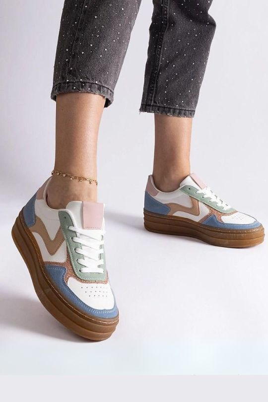 Dusty Blue Women's Low Top Platform Sneakers
