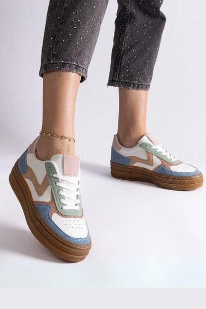 Dusty Blue Women's Low Top Platform Sneakers