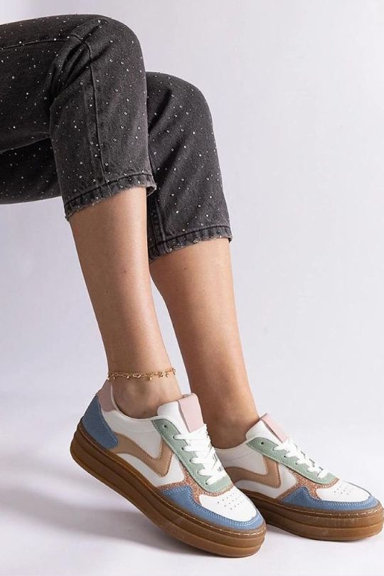 Dusty Blue Women's Low Top Platform Sneakers