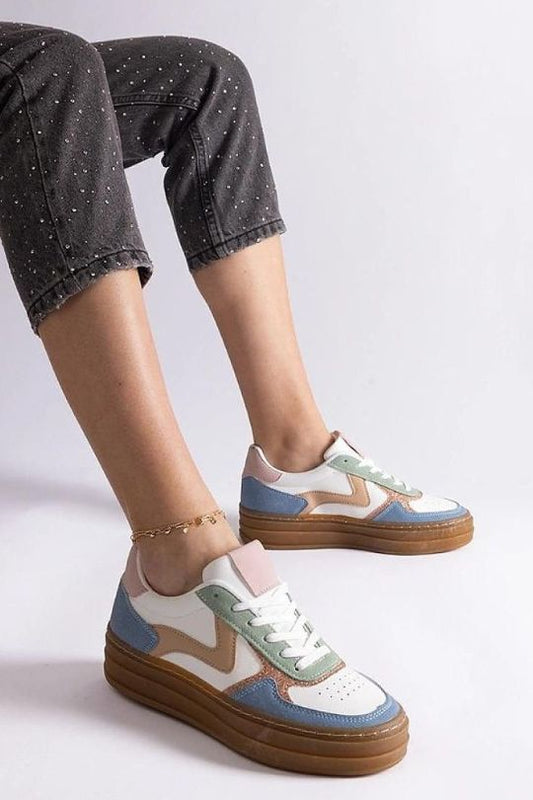 Dusty Blue Women's Low Top Platform Sneakers