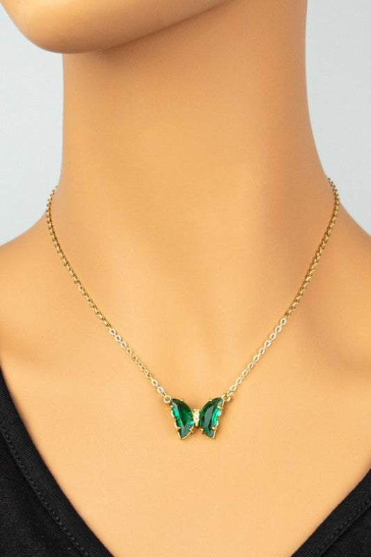 Butterfly Gem Stone Pendant Necklace