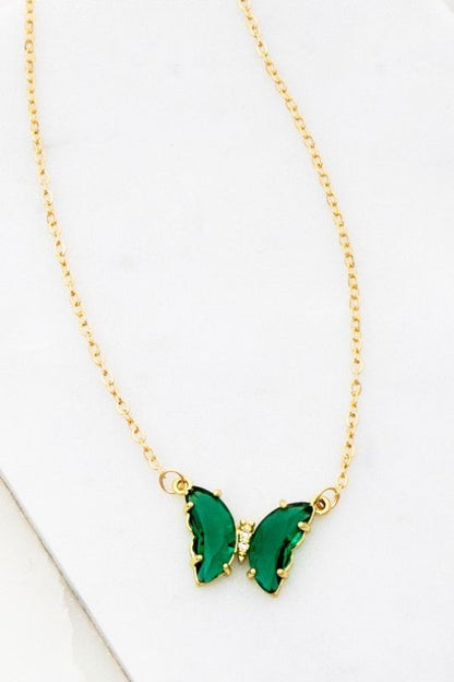 Butterfly Gem Stone Pendant Necklace