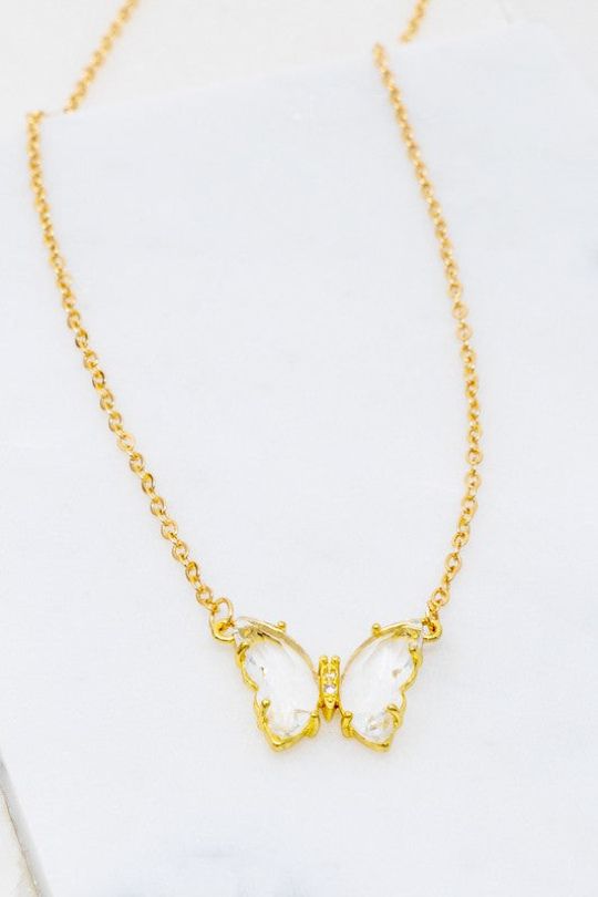 Butterfly Gem Stone Pendant Necklace