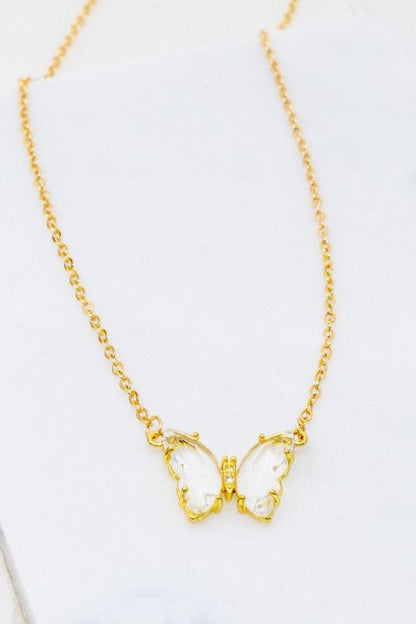 Butterfly Gem Stone Pendant Necklace
