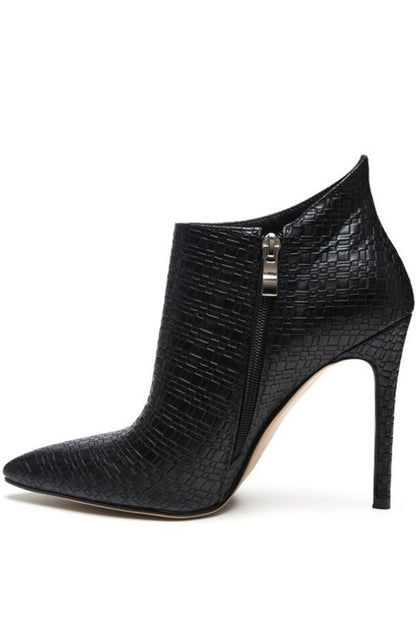 Leather Woven Textured Stiletto Ankle Booties