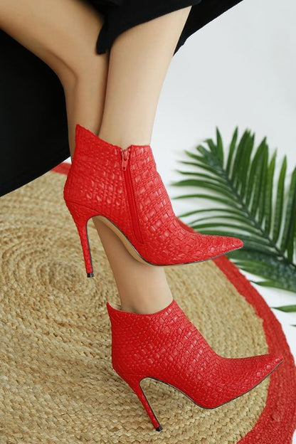 Leather Woven Textured Stiletto Ankle Booties