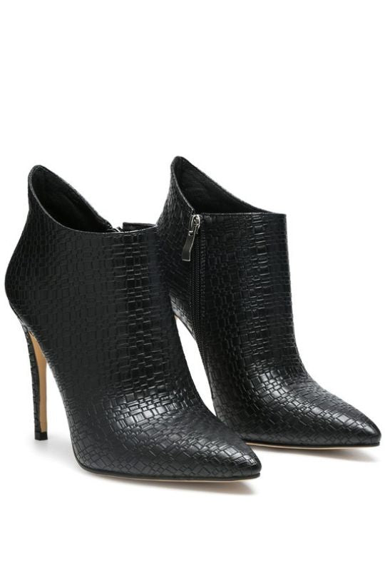 Leather Woven Textured Stiletto Ankle Booties