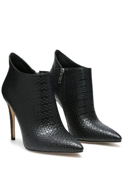 Leather Woven Textured Stiletto Ankle Booties