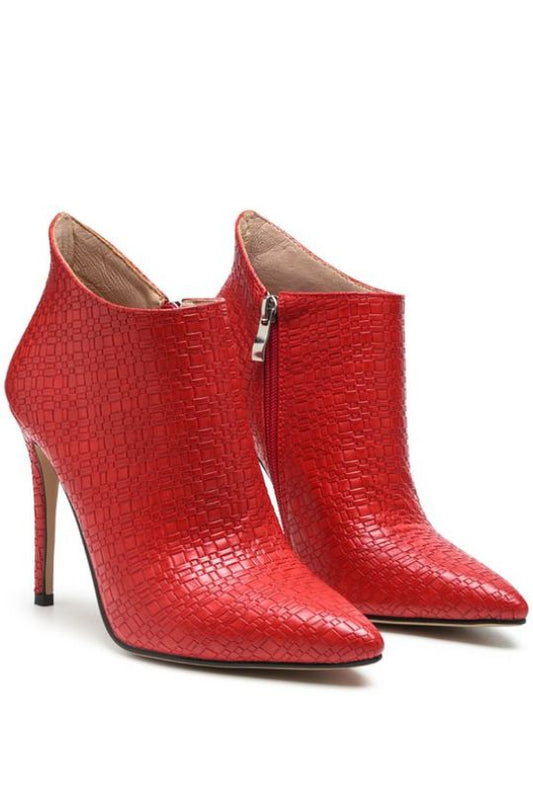 Leather Woven Textured Stiletto Ankle Booties