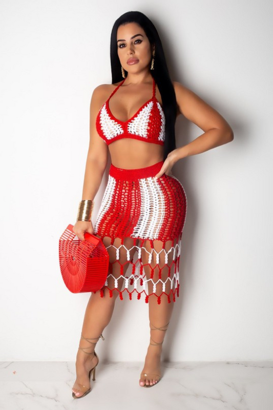 Two Piece Beach Style Crochet Skirt Set