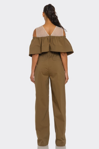 Women's Overlay Off-Shoulder Utility Jumpsuit