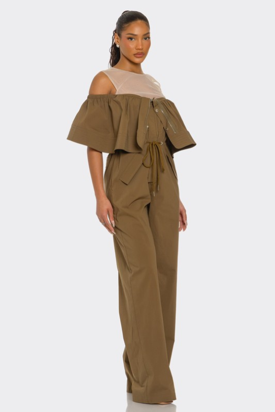 Women's Overlay Off-Shoulder Utility Jumpsuit