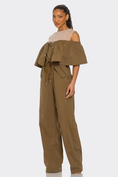 Women's Overlay Off-Shoulder Utility Jumpsuit