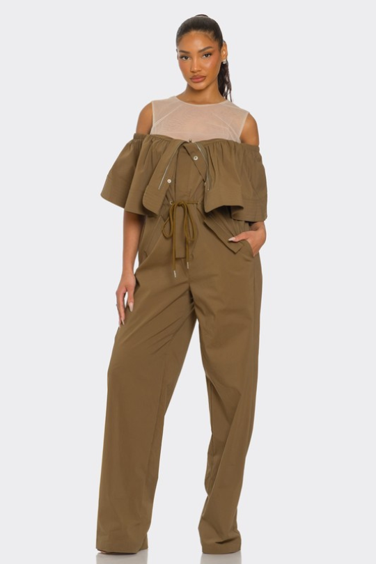 Women's Overlay Off-Shoulder Utility Jumpsuit