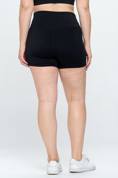 Solid Plus Size Curvy Activewear Workout Shorts