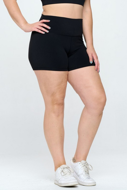 Solid Plus Size Curvy Activewear Workout Shorts