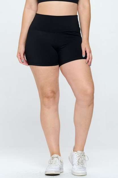Solid Plus Size Curvy Activewear Workout Shorts