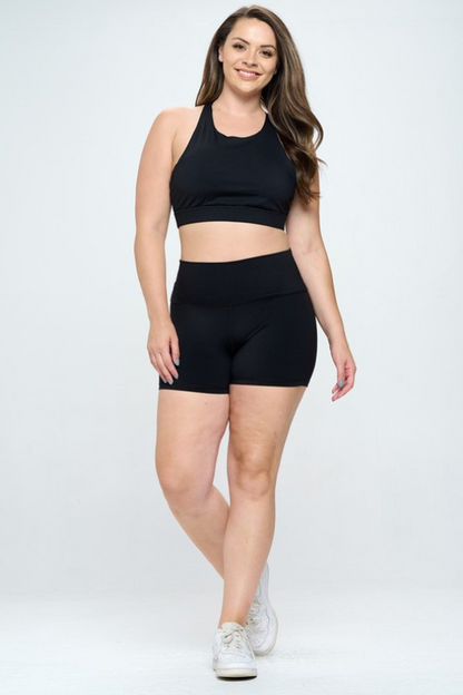 Solid Plus Size Curvy Activewear Workout Shorts