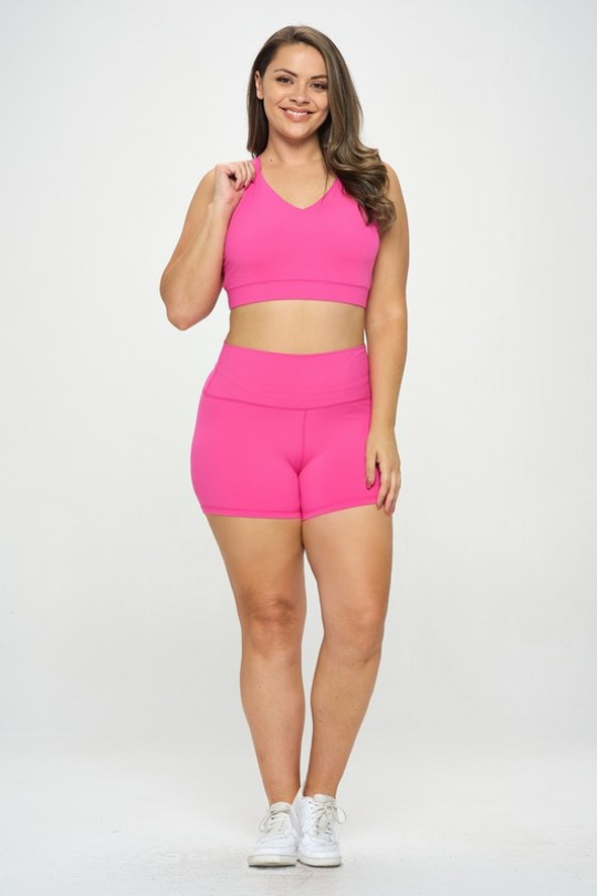 Solid Plus Size Curvy Activewear Workout Shorts