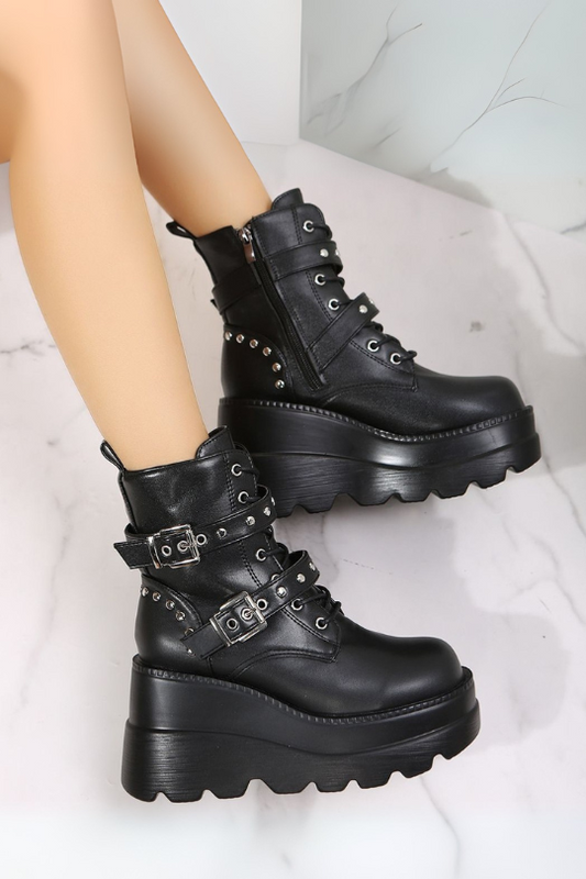 Faux Leather Zippered Wedge Boots