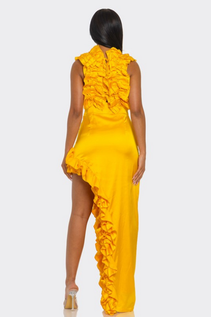 Golden Hour Cascade Ruffle Gown