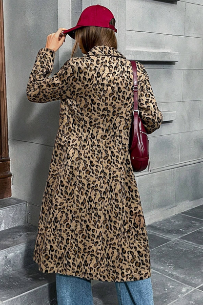 Lux Leopard Cinched Waist Mid-Length Designer Coat