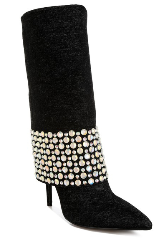 Women's Rhinestone Detail Denim Boots