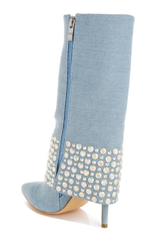 Women's Rhinestone Detail Denim Boots
