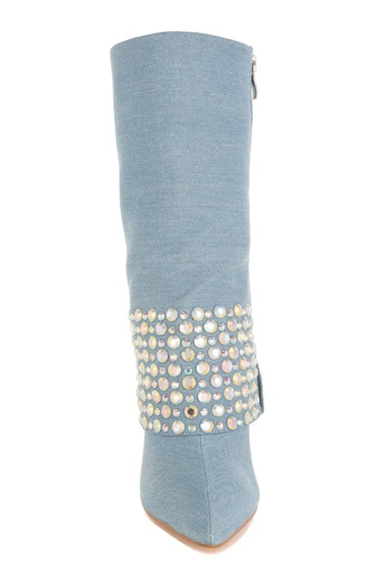 Women's Rhinestone Detail Denim Boots