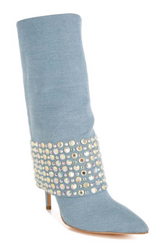 Women's Rhinestone Detail Denim Boots
