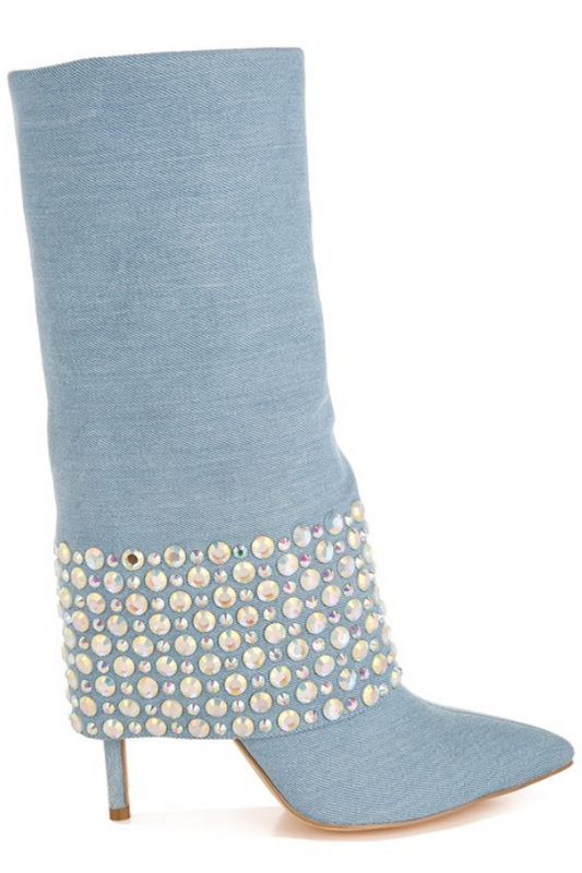 Women's Rhinestone Detail Denim Boots