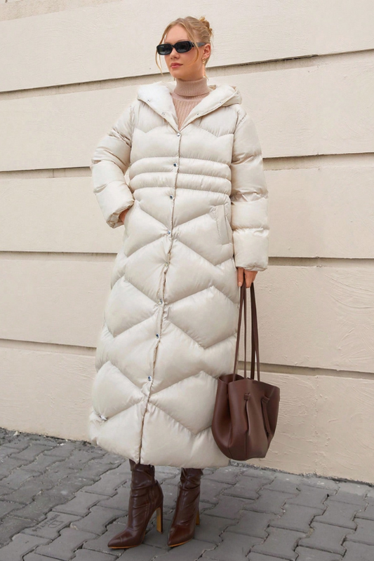 Women Hooded Detailed Long Winter Puffer Coats