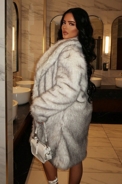 Sexy Shawl Collar Open Front Plush Fur Coat