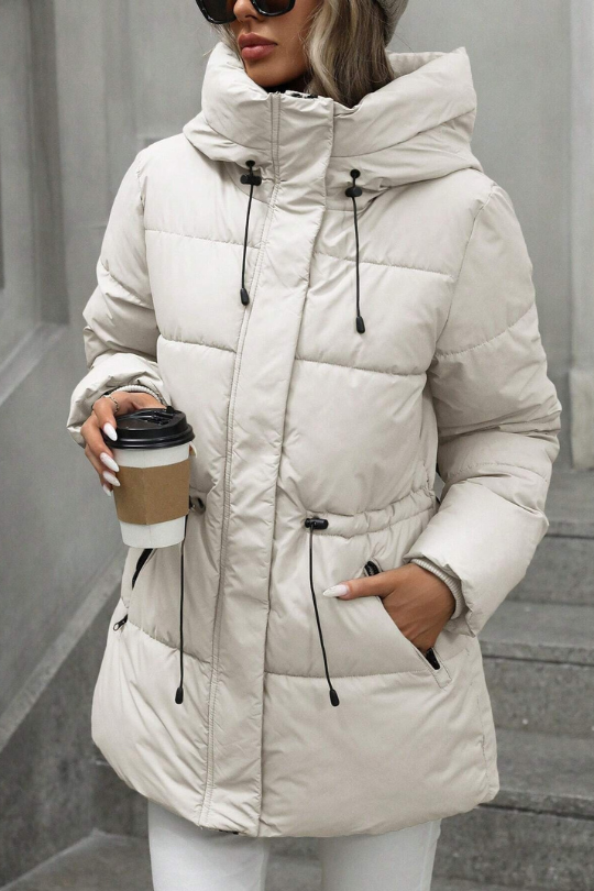 Women's Adjustable Quilted Waist Length Hooded Coat