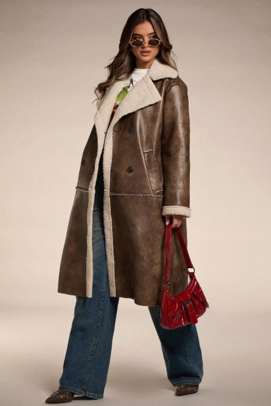 Women's Oversized Double Breasted Leather Coat