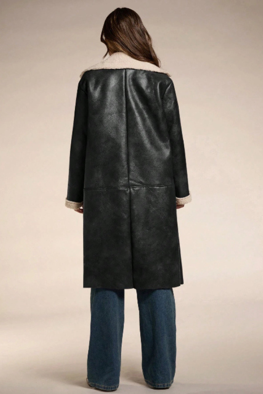 Women's Oversized Double Breasted Leather Coat