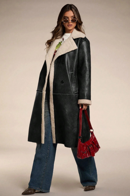 Women's Oversized Double Breasted Leather Coat