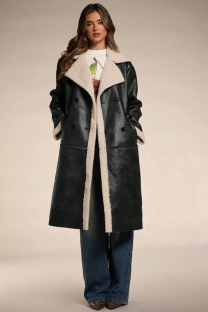 Women's Oversized Double Breasted Leather Coat