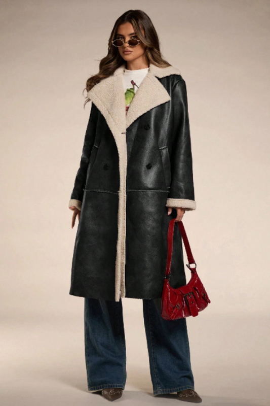 Women's Oversized Double Breasted Leather Coat