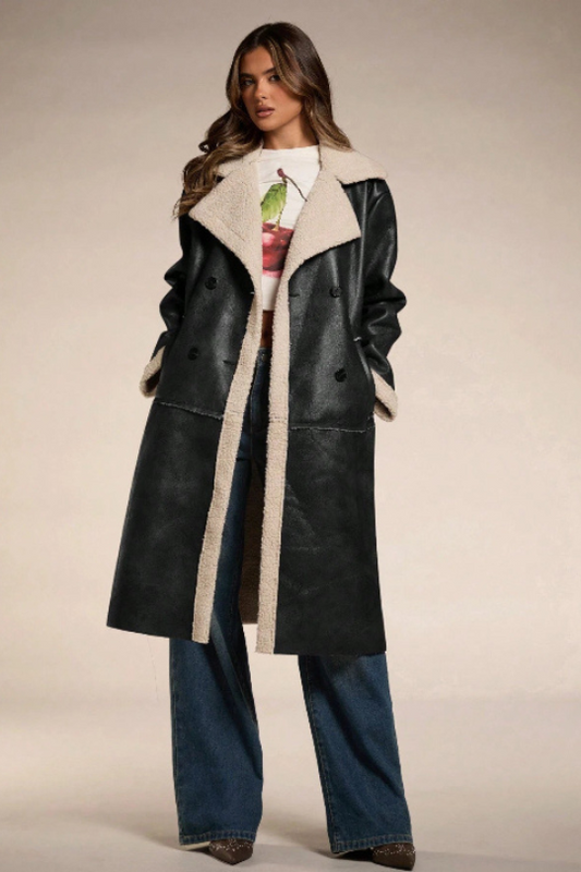 Women's Oversized Double Breasted Leather Coat