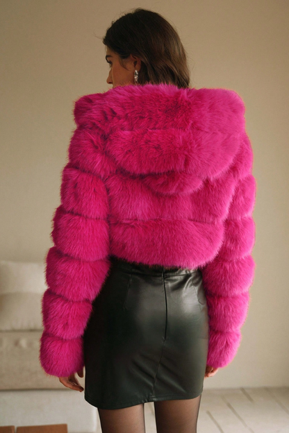Women's Elegant Fox Fur Hooded Coat