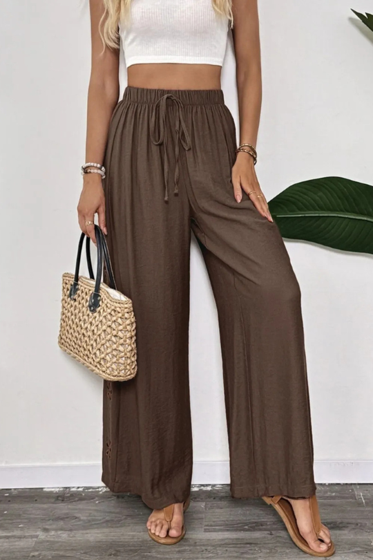 Casual Dark Brown Wide Leg Pants
