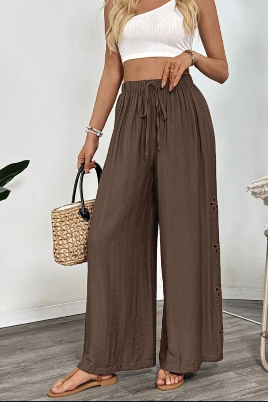 Casual Dark Brown Wide Leg Pants