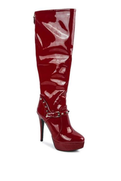 Mid Calf Patent Leather Stiletto Boots