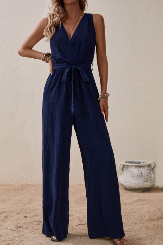 Honey Tie Sleeveless Wide Leg Jumpsuit