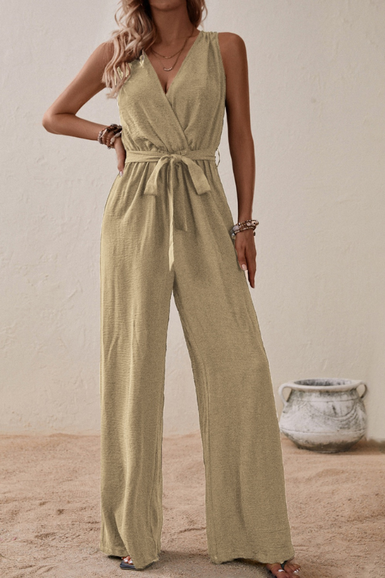 Honey Tie Sleeveless Wide Leg Jumpsuit