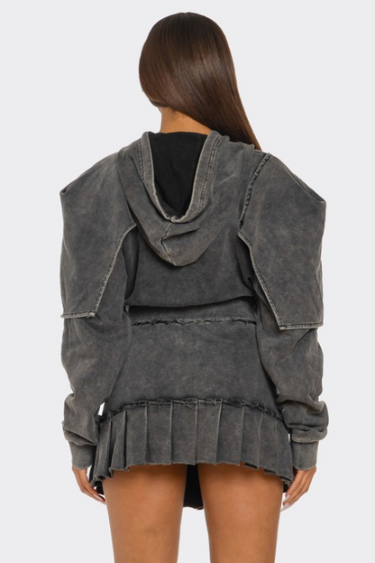 Street Luxe Hooded Long Sleeve Mini Skirt Set